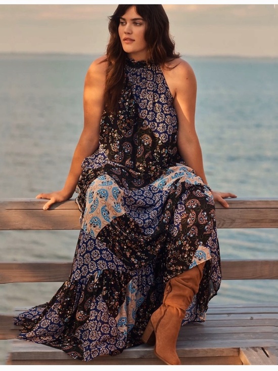 Anthropologie Dresses & Skirts - Anthropologie Katrina Patchwork Blue and Cream Paisley Halter Maxi Dress